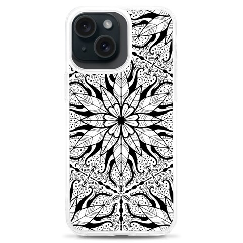 Seamless Tiling Pattern Hand Drawn Black White iPhone 15 Plus TPU UV Print Case from ArtsNow.com Front