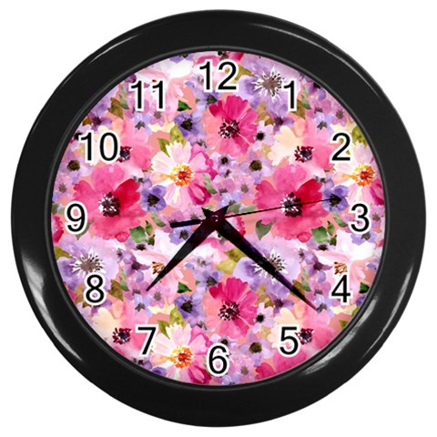 Pattern Seamless Texture Daisies Wall Clock (Black) from ArtsNow.com Front