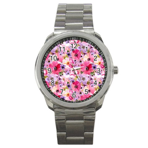 Pattern Seamless Texture Daisies Sport Metal Watch from ArtsNow.com Front