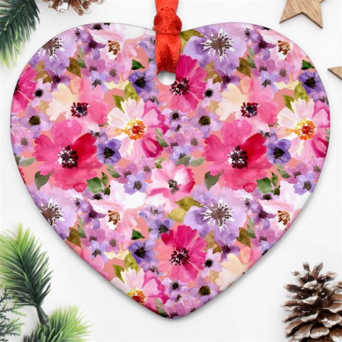 Pattern Seamless Texture Daisies Heart Ornament (Two Sides) from ArtsNow.com Front