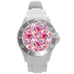 Pattern Seamless Texture Daisies Round Plastic Sport Watch (L)