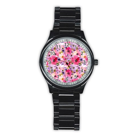 Pattern Seamless Texture Daisies Stainless Steel Round Watch from ArtsNow.com Front