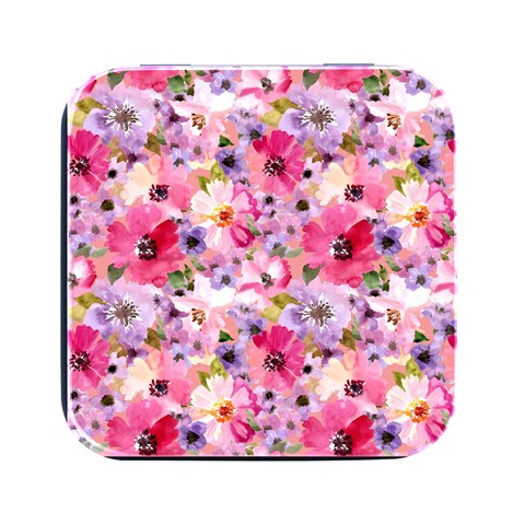 Pattern Seamless Texture Daisies Square Metal Box (Black) from ArtsNow.com Front