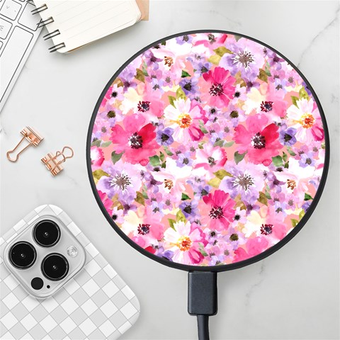 Pattern Seamless Texture Daisies Wireless Fast Charger(Black) from ArtsNow.com Front