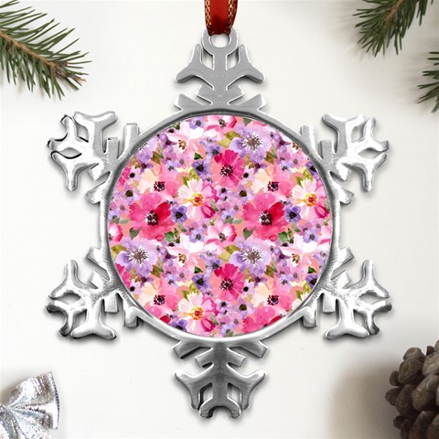 Pattern Seamless Texture Daisies Metal Small Snowflake Ornament from ArtsNow.com Front