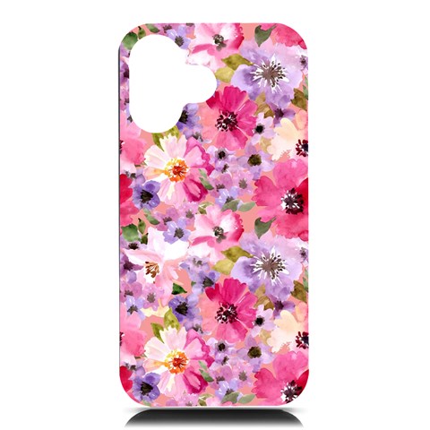 Pattern Seamless Texture Daisies iPhone 16 Black UV Print PC Hardshell Case from ArtsNow.com Front