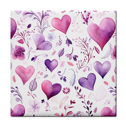 Hearts Love Purple Tile Coaster from ArtsNow.com Front