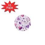 Hearts Love Purple 1  Mini Buttons (10 pack) 