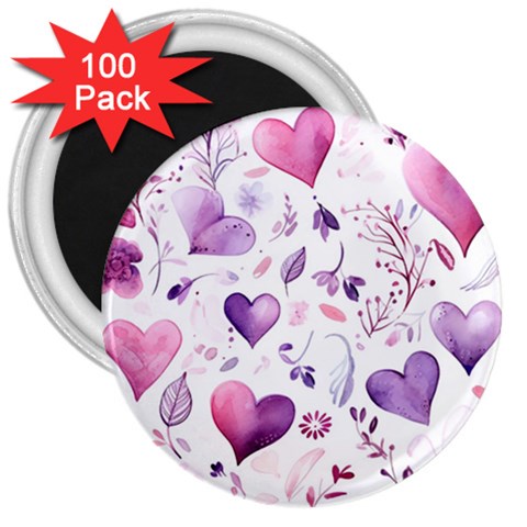 Hearts Love Purple 3  Magnets (100 pack) from ArtsNow.com Front