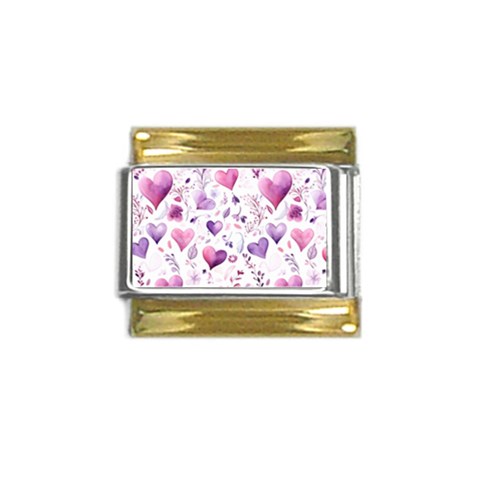 Hearts Love Purple Gold Trim Italian Charm (9mm) from ArtsNow.com Front