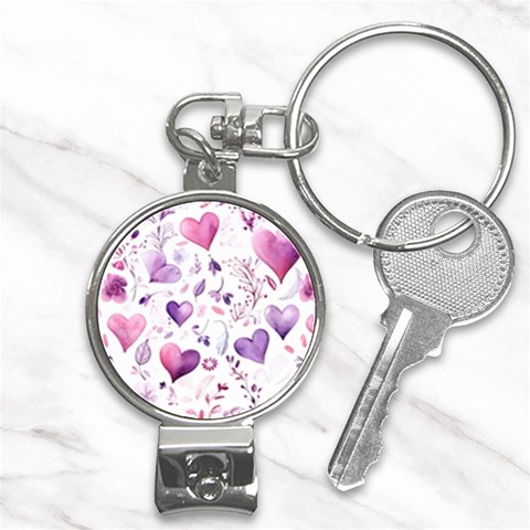 Hearts Love Purple Nail Clippers Key Chain from ArtsNow.com Front