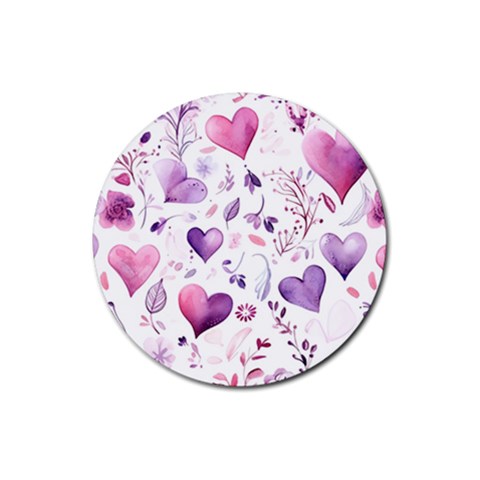 Hearts Love Purple Rubber Coaster (Round) from ArtsNow.com Front