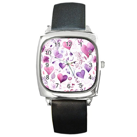 Hearts Love Purple Square Metal Watch from ArtsNow.com Front