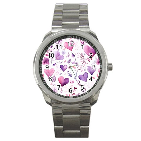 Hearts Love Purple Sport Metal Watch from ArtsNow.com Front