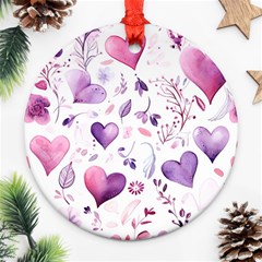 Hearts Love Purple Round Ornament (Two Sides) from ArtsNow.com Front