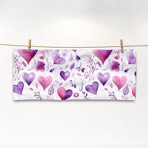 Hearts Love Purple Hand Towel from ArtsNow.com Front