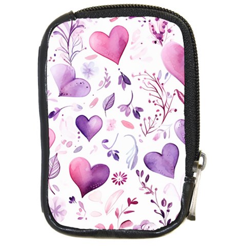 Hearts Love Purple Compact Camera Leather Case from ArtsNow.com Front