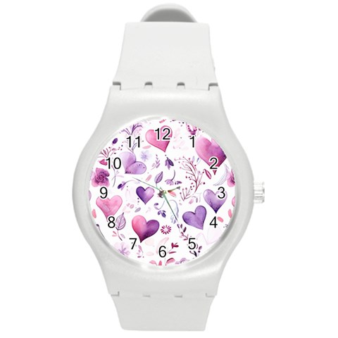 Hearts Love Purple Round Plastic Sport Watch (M) from ArtsNow.com Front