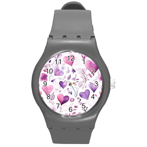 Hearts Love Purple Round Plastic Sport Watch (M) from ArtsNow.com Front