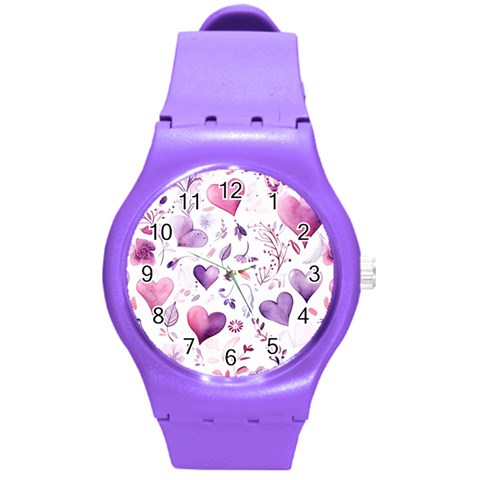 Hearts Love Purple Round Plastic Sport Watch (M) from ArtsNow.com Front