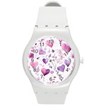 Hearts Love Purple Round Plastic Sport Watch (M)