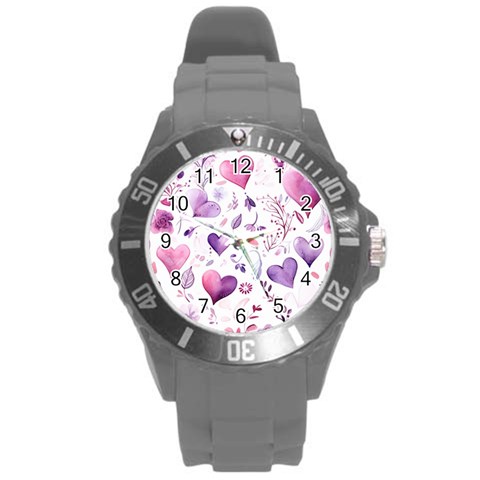 Hearts Love Purple Round Plastic Sport Watch (L) from ArtsNow.com Front