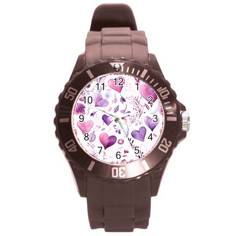 Hearts Love Purple Round Plastic Sport Watch (L) from ArtsNow.com Front