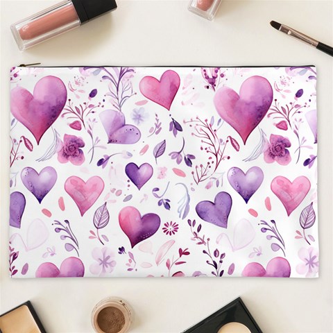 Hearts Love Purple Cosmetic Bag (XXL) from ArtsNow.com Front