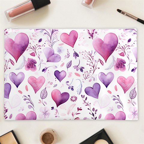 Hearts Love Purple Cosmetic Bag (XXL) from ArtsNow.com Front