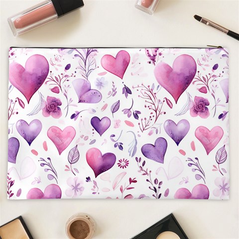 Hearts Love Purple Cosmetic Bag (XXL) from ArtsNow.com Back