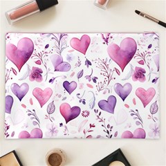 Hearts Love Purple Cosmetic Bag (XXL) from ArtsNow.com Back