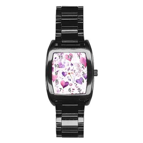 Hearts Love Purple Stainless Steel Barrel Watch from ArtsNow.com Front