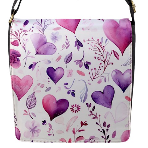 Hearts Love Purple Flap Closure Messenger Bag (S) from ArtsNow.com Front