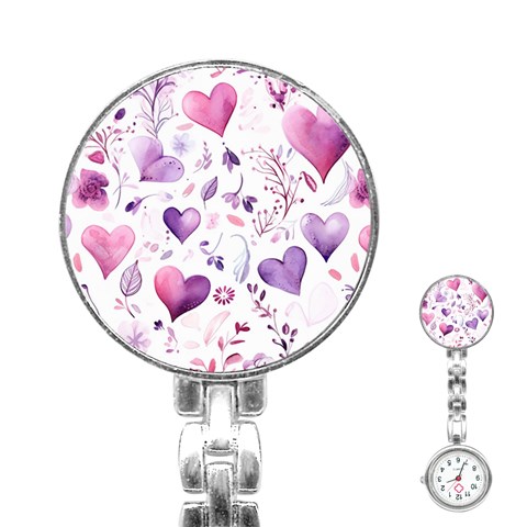 Hearts Love Purple Stainless Steel Nurses Watch from ArtsNow.com Front