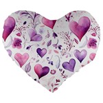 Hearts Love Purple Large 19  Premium Flano Heart Shape Cushions