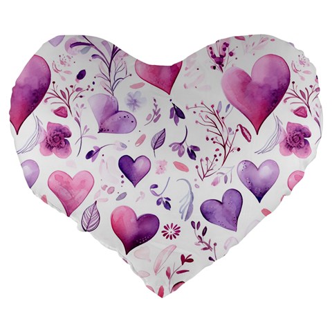 Hearts Love Purple Large 19  Premium Flano Heart Shape Cushions from ArtsNow.com Back