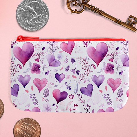 Hearts Love Purple Large Coin Purse from ArtsNow.com Front