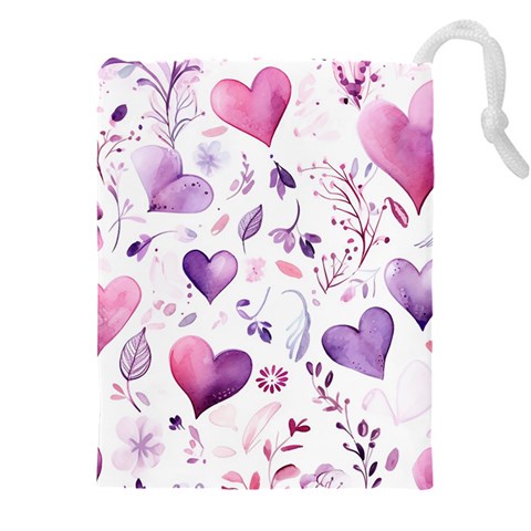 Hearts Love Purple Drawstring Pouch (4XL) from ArtsNow.com Front