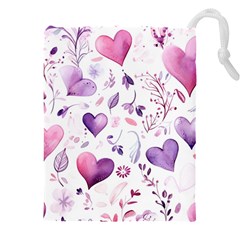 Hearts Love Purple Drawstring Pouch (4XL) from ArtsNow.com Front