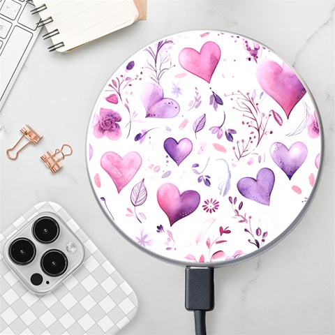 Hearts Love Purple Wireless Fast Charger(White) from ArtsNow.com Front