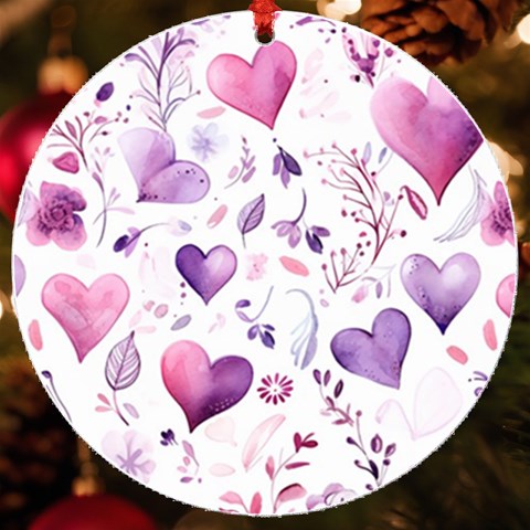 Hearts Love Purple UV Print Acrylic Ornament Round from ArtsNow.com Front