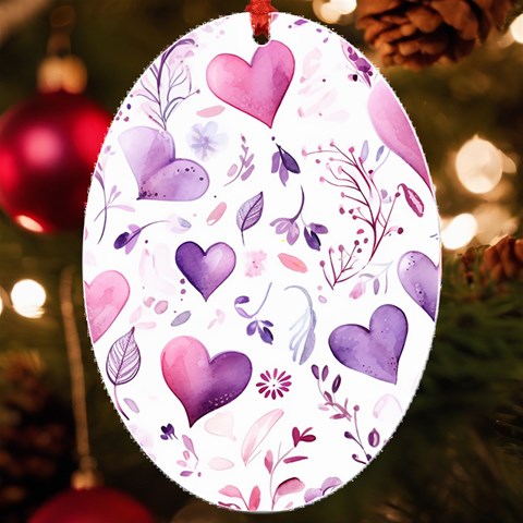 Hearts Love Purple UV Print Acrylic Ornament Oval from ArtsNow.com Front