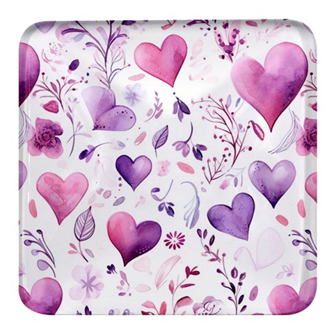 Hearts Love Purple Square Glass Fridge Magnet (4 pack) from ArtsNow.com Front