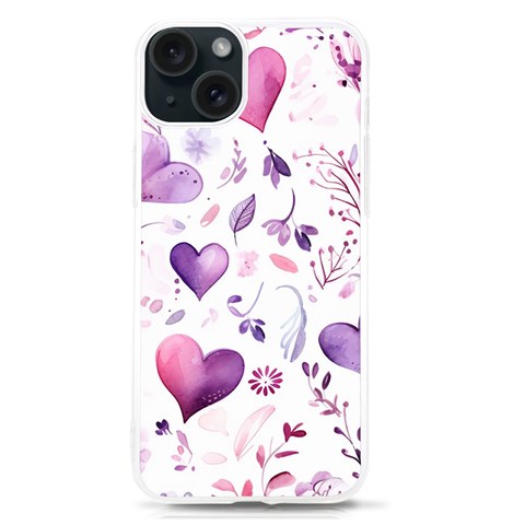 Hearts Love Purple iPhone 15 TPU UV Print Case from ArtsNow.com Front