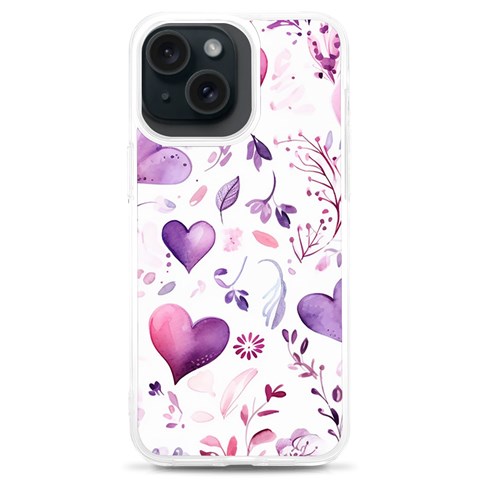 Hearts Love Purple iPhone 15 Plus TPU UV Print Case from ArtsNow.com Front