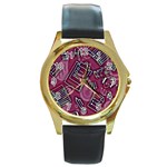 Abstract Art Pattern Design Background Round Gold Metal Watch