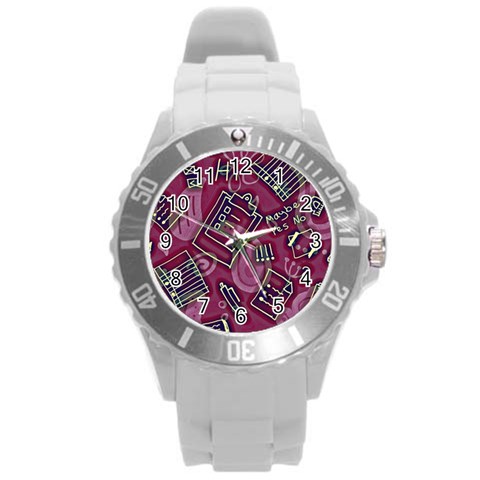 Abstract Art Pattern Design Background Round Plastic Sport Watch (L) from ArtsNow.com Front