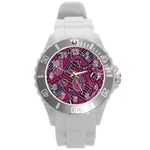 Abstract Art Pattern Design Background Round Plastic Sport Watch (L)