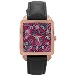 Abstract Art Pattern Design Background Rose Gold Leather Watch 