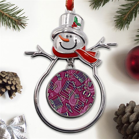 Abstract Art Pattern Design Background Metal Snowman Ornament from ArtsNow.com Front